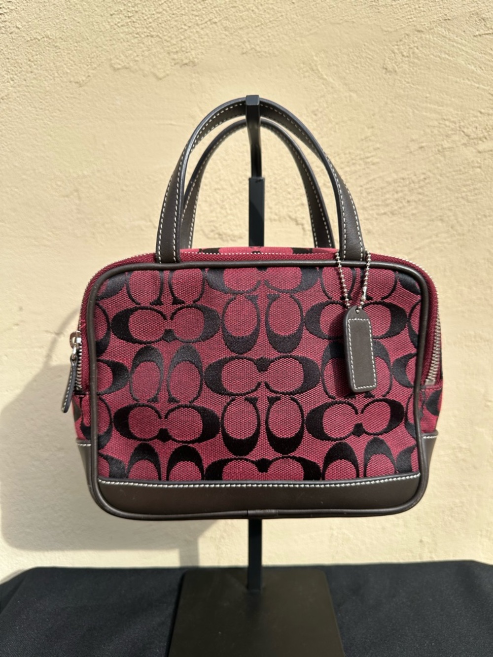 🍫Coach Signature Jacquard Canvas Satchel - Burgundy/Brown🍫